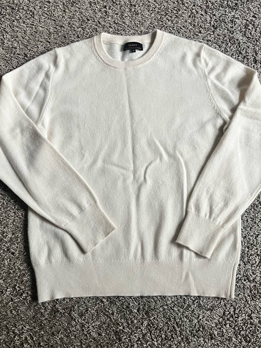 Quince 100% Mongolian Cashmere Sweater Cream Crewneck Long Sleeve Medium Women's